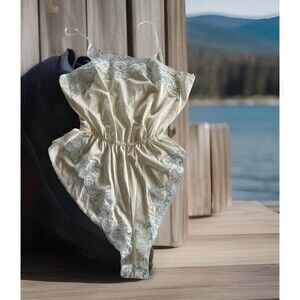 Vintage Warner's Bodysuit Playsuit 55927 Cream w Lace Made in USA Ladies Medium